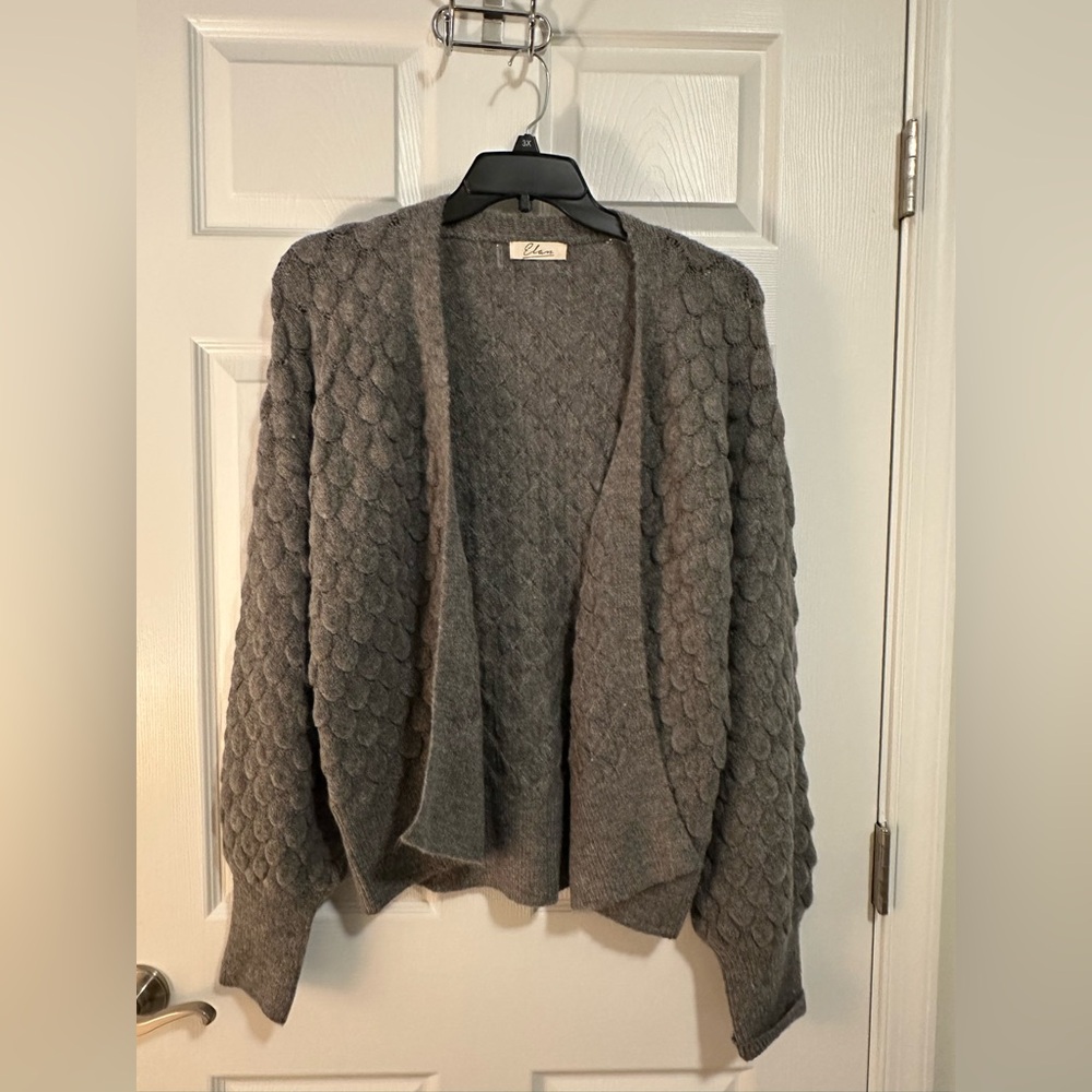 Elan Gray Textured Open-Front Cardigan